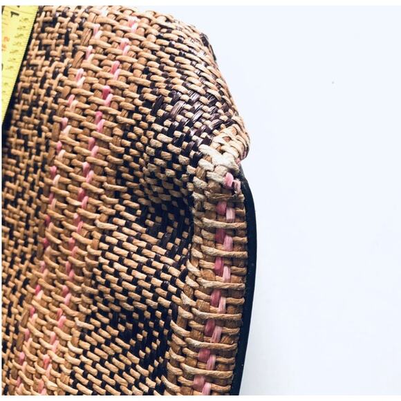 Fossil Wooden Handle VTG Woven Boho Satchel Purse Brown Art Deco - Picture 5 of 9